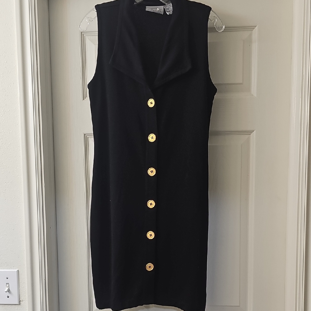 Vintage Liz Claiborne Black Mini Dress with Gold Accents Size M